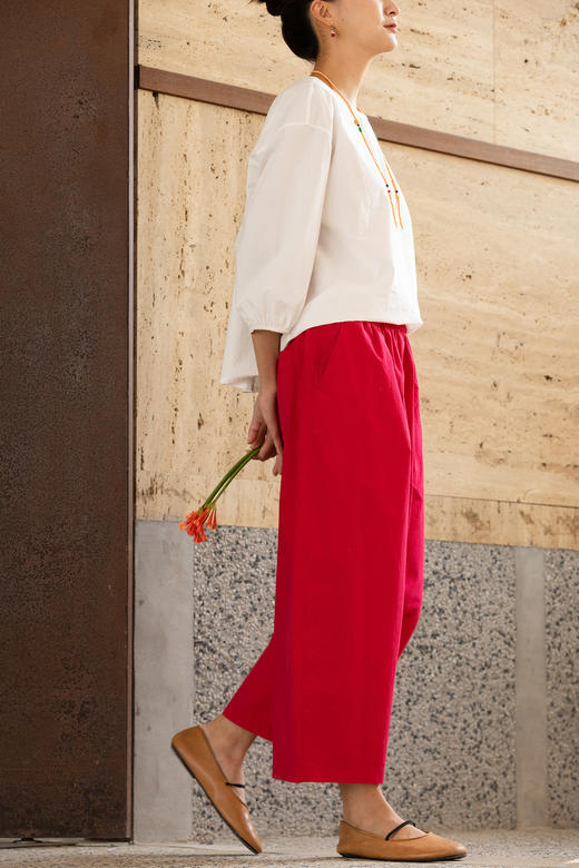 牧衣游原创 60支新疆长绒棉休闲长裤新款宽松简约百搭裤子 晴山 商品图5