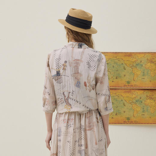 谜底手绘印花衬衣分袖2026夏季新品悬垂透气百搭衬衫女262MC0683 商品图2