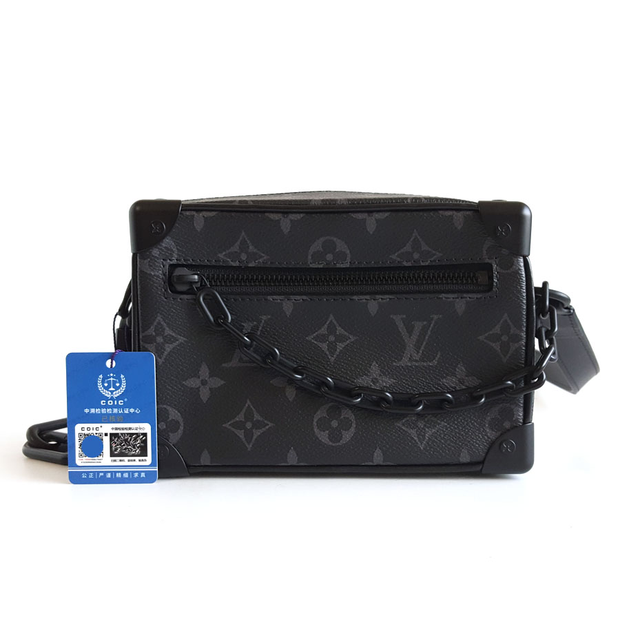 【95新】LV路易威登M44735黑老花黑武士mini soft trunk软盒子包单肩斜挎包中性款130326TB16