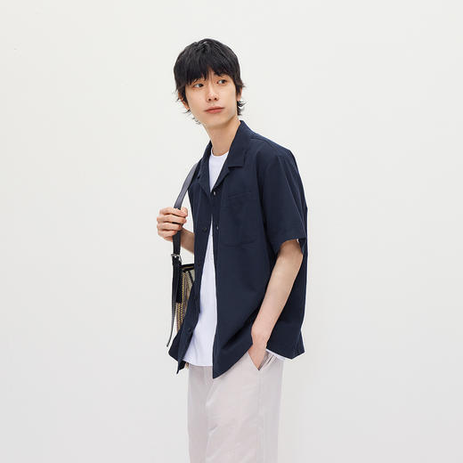 森马短袖衬衫男夏宽松小古巴领上衣2026新款斜纹肌理衬衣实用美观 商品图2