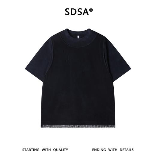 SDSA男装2026新款高贵轻奢高街网纱拼接假两件短袖T恤百搭宽松潮 商品图0