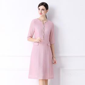 「高货deo」全新升级【铂金会员441/天猫599/差价158】(12742)洛诗琳气质优雅手工钉珠连衣裙2026轻奢小香风显瘦A字裙