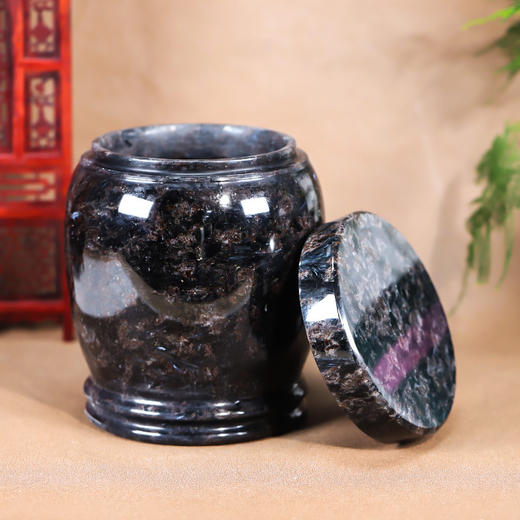 天然玉石骨灰坛黑色净面骨灰桶骨灰坛22.5*23cm 商品图0