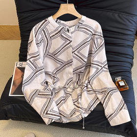 雀说春秋季新款印花长袖立领老钱风女式衬衫几何时尚减龄衬衫ALW