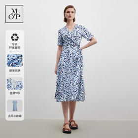 Marc O'Polo/MOP夏季新款好看印花时尚V领茶歇裙显瘦收腰连衣裙女