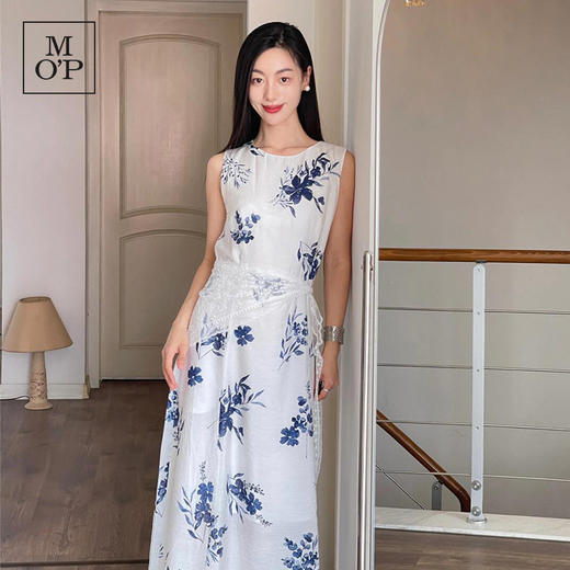 Marc O'Polo/MOP夏季新款好看时尚自然无袖印花系腰连衣裙女长裙 商品图3