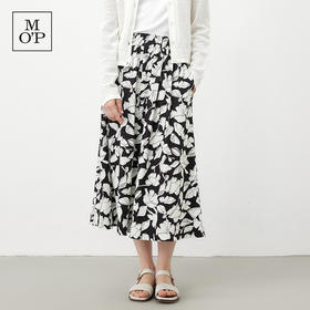 Marc O'Polo/MOP夏季新款好看黑白自然植物印花时尚半身裙女半裙