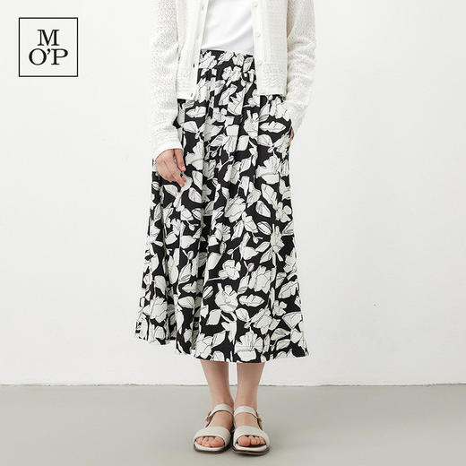 Marc O'Polo/MOP夏季新款好看黑白自然植物印花时尚半身裙女半裙 商品图0