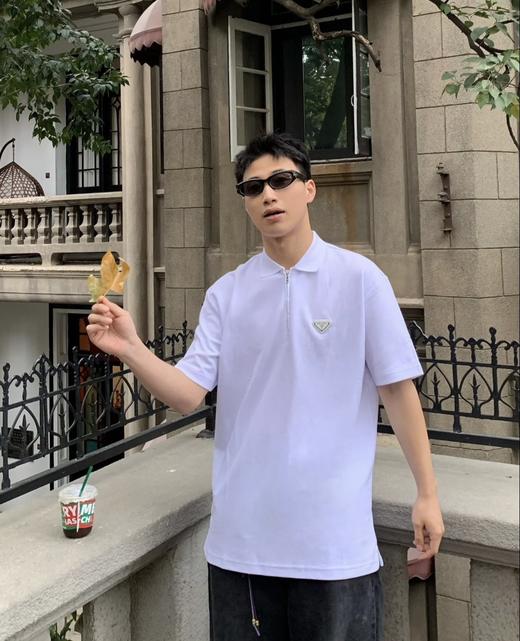普拉达 半拉链三角标polo衫 白色 男女同款（DY） 商品图4