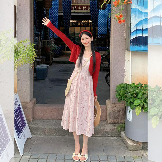 西遇花边拼接连衣裙套装女2026年春季新款碎花吊带裙配百搭开衫SS060219/SS060220 商品图3