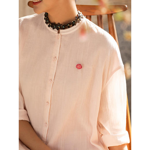 牧衣游原创 棉麻衬衫新款通勤粉色轻薄文艺休闲百搭衬衣开衫 小眠 商品图2