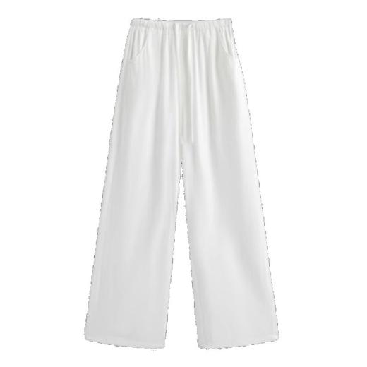 精选优质白色棉麻休闲裤 女夏季新款高腰垂感宽松阔腿慵懒风净色裤 亚麻运动裤 商品图4