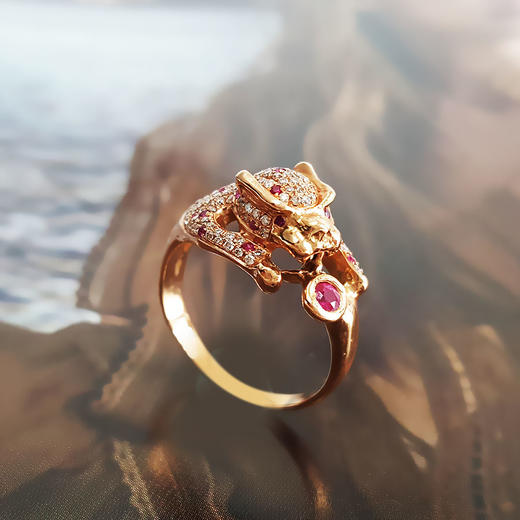 【天然正品】AU750玫瑰金时尚设计师款豹子头群镶钻石戒指10号（戒圈可改）280226NJS62 商品图4