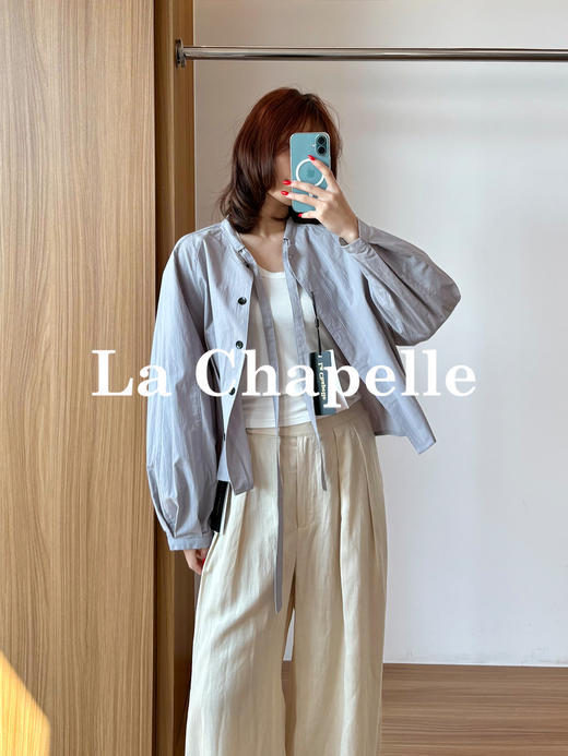专柜实拍【减龄又文艺】拉夏贝尔/La Chapelle亲肤柔软别致领口系带设计排扣百搭通勤感净版长袖衬衫 商品图8