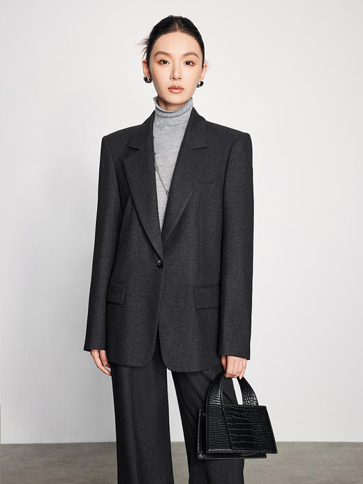 法小曼*子珍高定设计款复古老钱风西装套装女宽松显瘦大板英伦风一粒扣西服女 商品图5