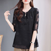 大码七分袖雪纺衫夏2026新款高端女装黑色上衣宽松洋气中袖小衫女 商品缩略图0
