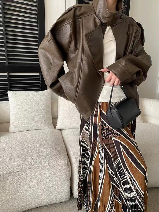 F031692女装欧美立领机车感PU皮长袖立领夹克短外套 商品图8