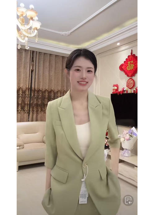 法小曼*子珍新款开春绿色七分袖套装清晰高级显瘦西服套装 商品图1