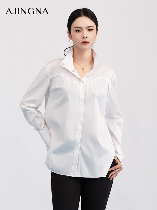 【商场同款】阿菁娜春季新款刺绣立领衬衫精致修饰颈线显修长A31C109021 商品图2