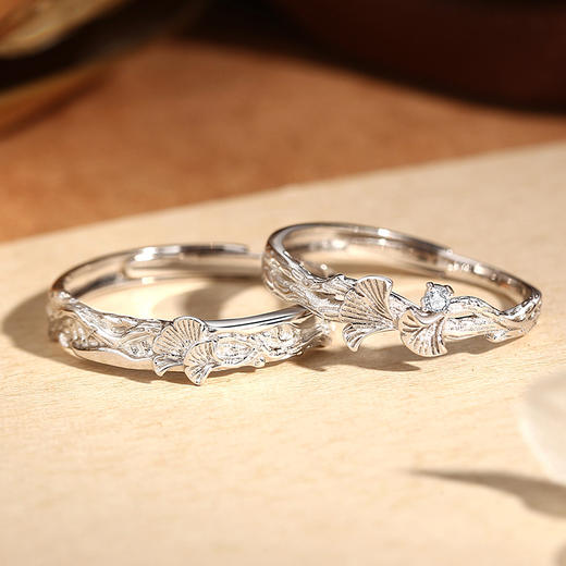 卡蒂罗KADER 杏运情侣对戒 925银幸运精致杏叶清新设计开口杏运一生可调节素圈一对 简约优雅精致高级感恋爱表白 商品图4