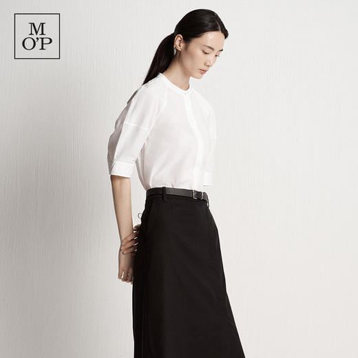 Marc O'Polo/MOP夏季新款好看白色圆领七分袖廓形设计短袖衬衫女 商品图4