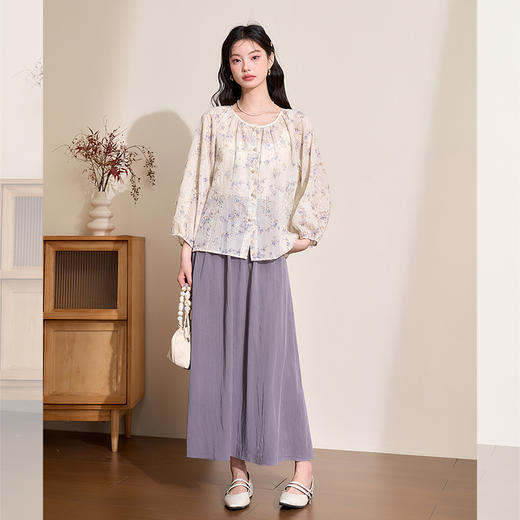 西遇松弛文艺碎花衬衫套装女2026年春季新款薄衬衣配紫色半身裙SS060213/ SS060214 商品图1
