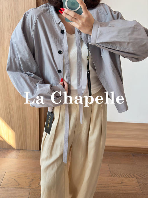 专柜实拍【减龄又文艺】拉夏贝尔/La Chapelle亲肤柔软别致领口系带设计排扣百搭通勤感净版长袖衬衫 商品图3