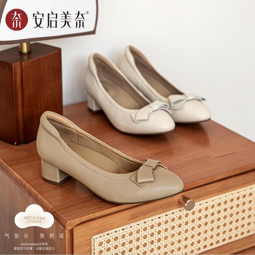 蝴蝶结粗跟浅口鞋 | ARCH CONTACT安启美奈 百搭通勤不累脚女单鞋53121 商品图2