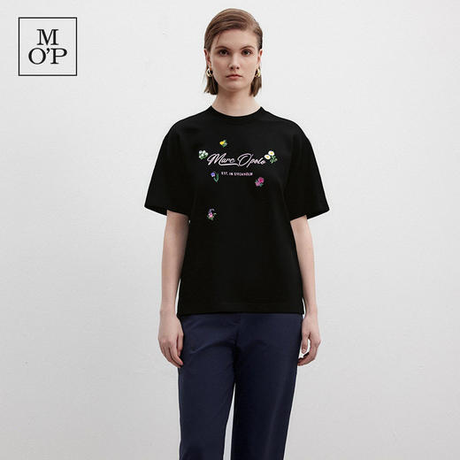 Marc O'Polo夏季新款好看品牌经典logo小刺绣设计感圆领短袖T恤女 商品图3