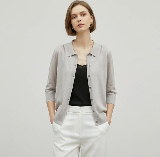 「自」全新升级【铂金会员247/天猫329/差价82】(13827)洛诗琳气质天丝翻领七分袖开衫2026新款春季修身百搭针织上衣 商品图2