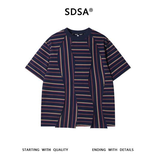 26T145SDSA男装2026新款高贵轻奢设计感撞色条纹刺绣明线圆领短袖T恤潮 商品图1