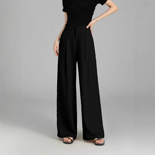 雀说春天丝亚麻西装版型阔腿裤冰丝高腰显瘦时尚百搭裤子日韩休闲ALW25CF0009 商品图3
