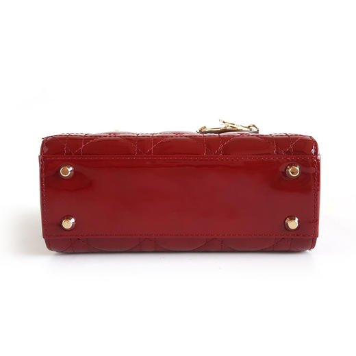 【95新】Dior迪奥LADY DIOR手袋迷你红色漆皮三格戴妃链条包手提单肩包女士130326HS10 商品图7