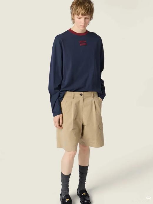 miu家26新款情侣款藏蓝拼红色字母刺绣长袖T恤 商品图2