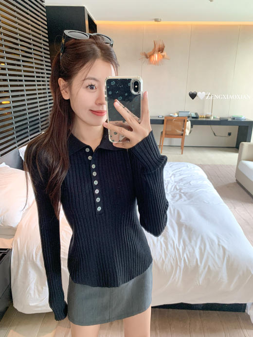 <曾小咸推荐>3.18现货秒杀 ！微信超特价！3色韩系polo领修身针织衫 日常129.99 立减50 秒杀79.99！！ 商品图8