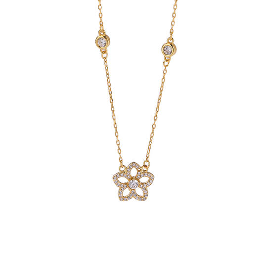 【桃花缘】S925纯银镀金桃花吊坠项链套链【CW-XL00579】 商品图4