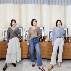 长期主义 V领撞色长袖毛衫 羊毛天丝羊驼毛 若隐若现的轻盈软糯仙系