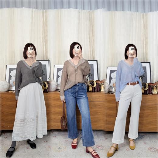 长期主义 V领撞色长袖毛衫 羊毛天丝羊驼毛 若隐若现的轻盈软糯仙系 商品图0