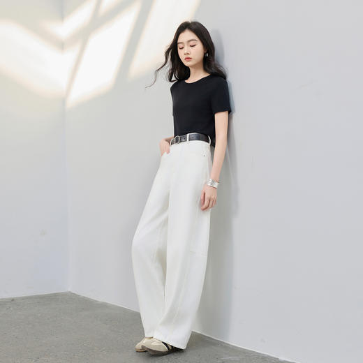【100棉】三彩2026春季新款镰刀裤气球裤牛仔裤休闲宽松长裤简约M 商品图2