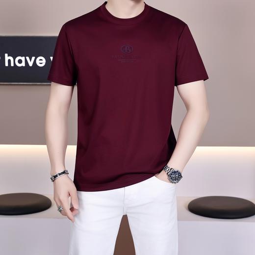 双丝光+桑蚕丝夏季新款男士圆领简约纯色时尚基础款短袖上衣   KLNA-Y503 商品图1