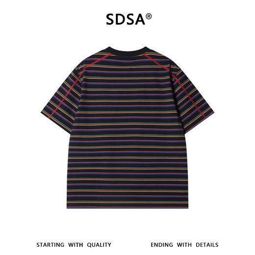 SDSA男装2026新款高贵轻奢美式复古撞色条纹短袖T恤明线设计休闲 商品图4