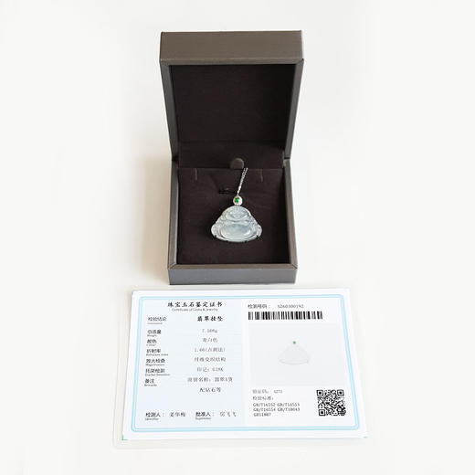 【天然正品】A货翡翠AU750精品白金镶钻镶天然冰种佛公翡翠（吉祥、平安）吊坠项链30.0*29.6*7.6MM（皆取最大值）060326NJS15 商品图1