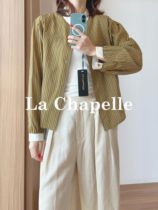 专柜实拍【莱赛尔！高品质】拉夏贝尔/La Chapelle法式撞色领气质慵懒感百搭衬衫极简通勤风上衣女 商品图5