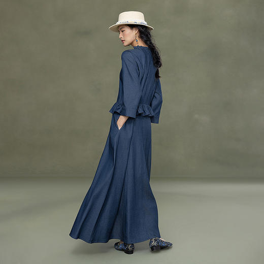 生活在左2026早春新品绣花交襟领新中式牛仔连衣裙1961326 商品图4