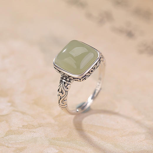 【岁安】S925纯银晴水玉血珀方形唐草纹戒指【CW-JZ07547】 商品图1