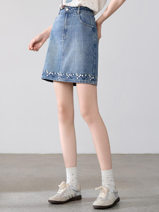 【百图lulu定制】【雏菊牛仔半裙】 设计感小花刺绣牛仔裙女短裙 商品图1