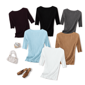 一字领五分袖水波纹60支扬子纱针织衫 BC26011