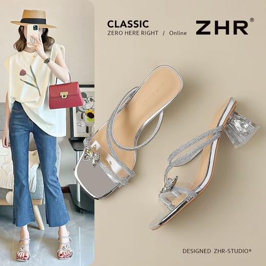 ZHR则则蝴蝶水钻凉鞋2025夏季新款洋气超软女鞋细带水晶粗跟凉拖 商品图1