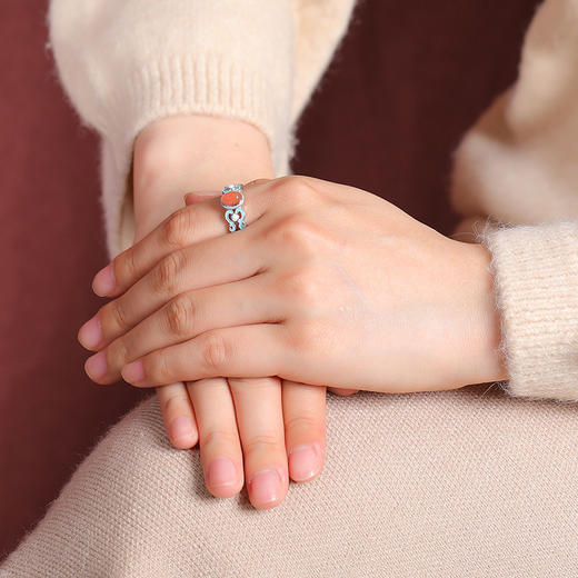 【国风如意】S925纯银水红南红玛瑙复古珐琅如意开口戒指【CW-JZ07515】 商品图3