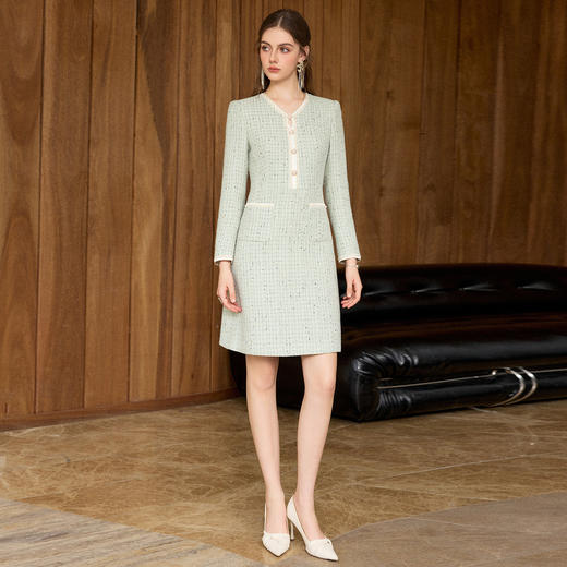 IWY/优雅小香风连衣裙女轻奢千金风V领收腰通勤A字裙高级感裙装25Q875 商品图2